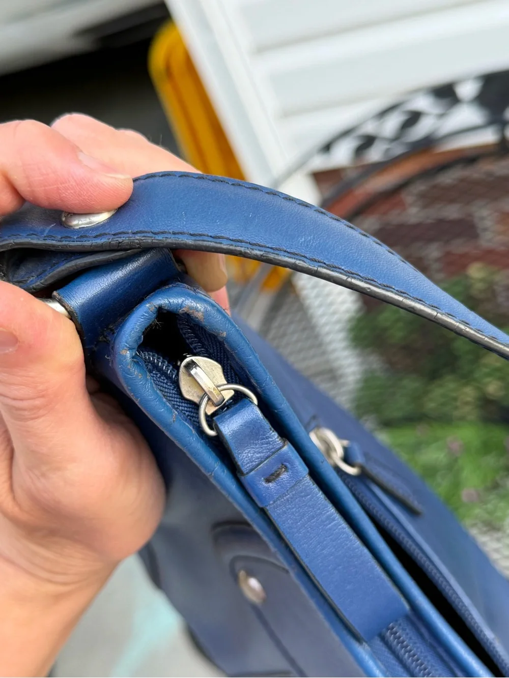 Vintage Etienne Aigner Blue Leather Shoulder Bag with Tassel and Matching Wallet